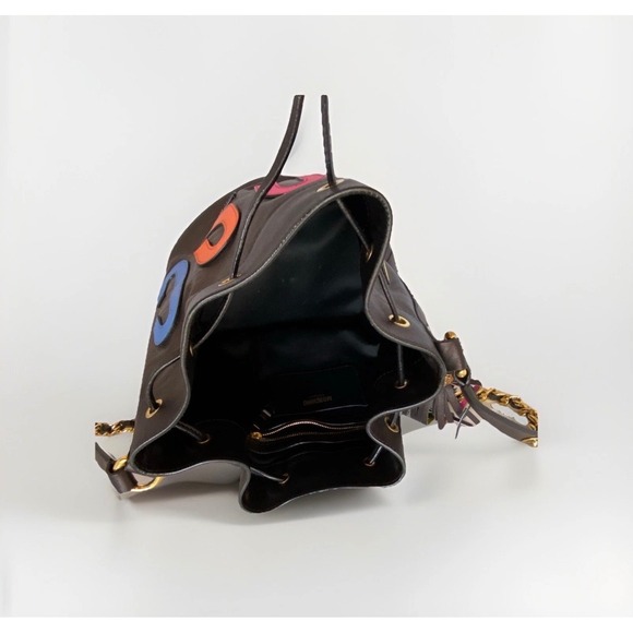Moschino Bucket Bag Womens Medium Black Multi-Color Excellent Leather Tassel - Picture 9 of 10
